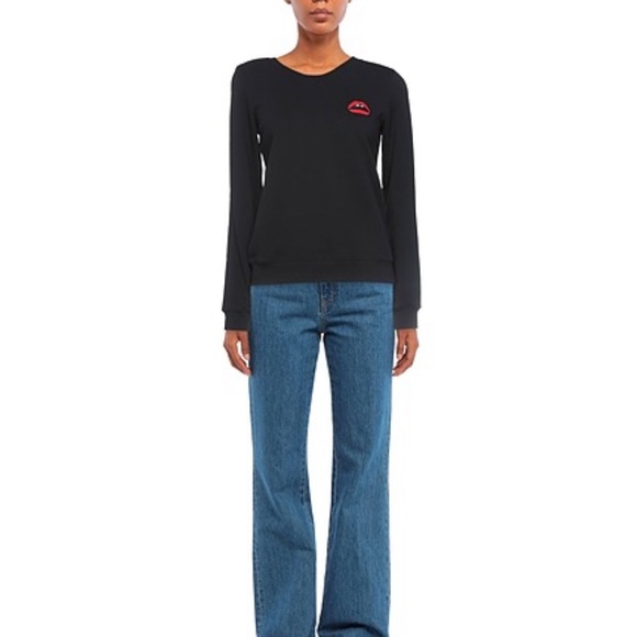 Women’s MARKUS LUPFER Black Crewneck Sweatshirts With Gap Tooth Lip Patch - Picture 4 of 8